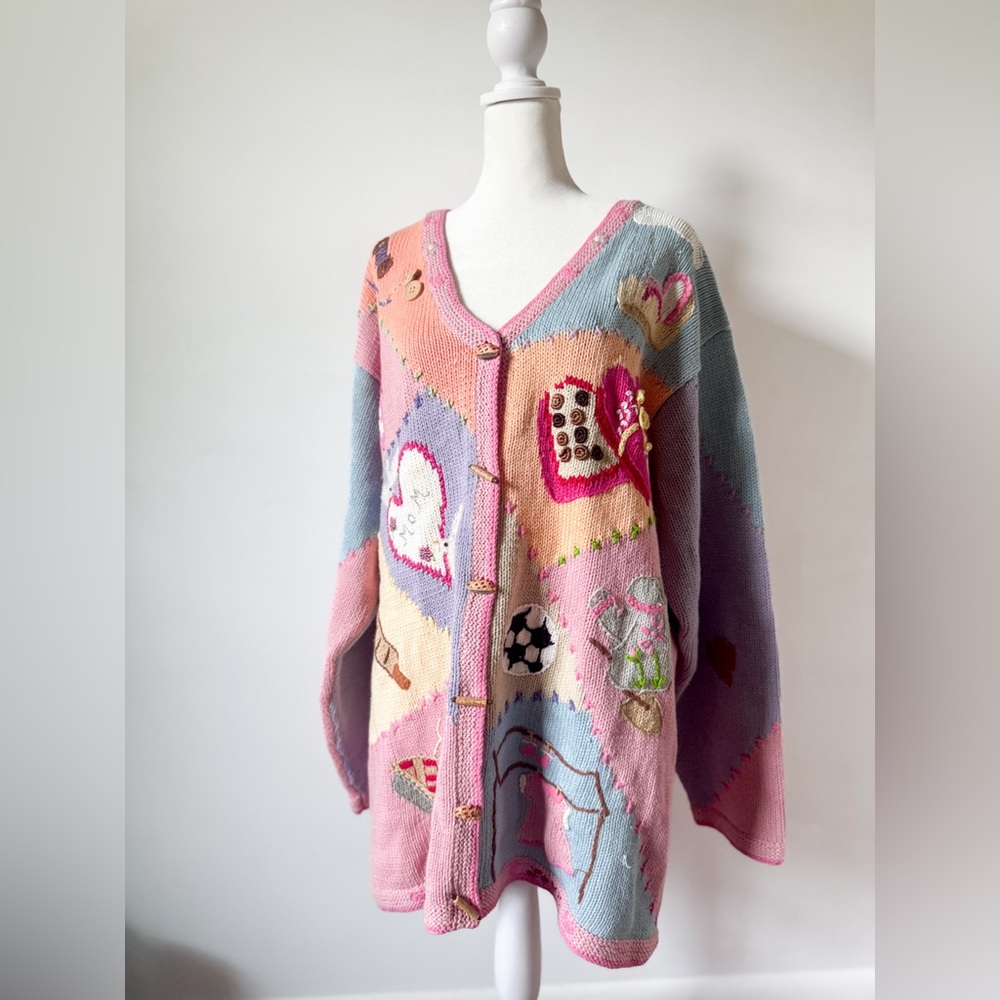SOLD Vintage Storybook Knits Mom Themed Cardigan - Picture 2 of 8